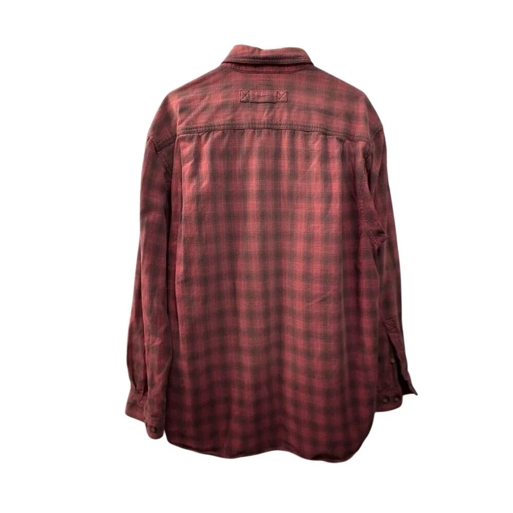 Duluth Trading Co Mens Large Tall Red Black Plaid Cotton Flannel Work Shirt‎ L/T